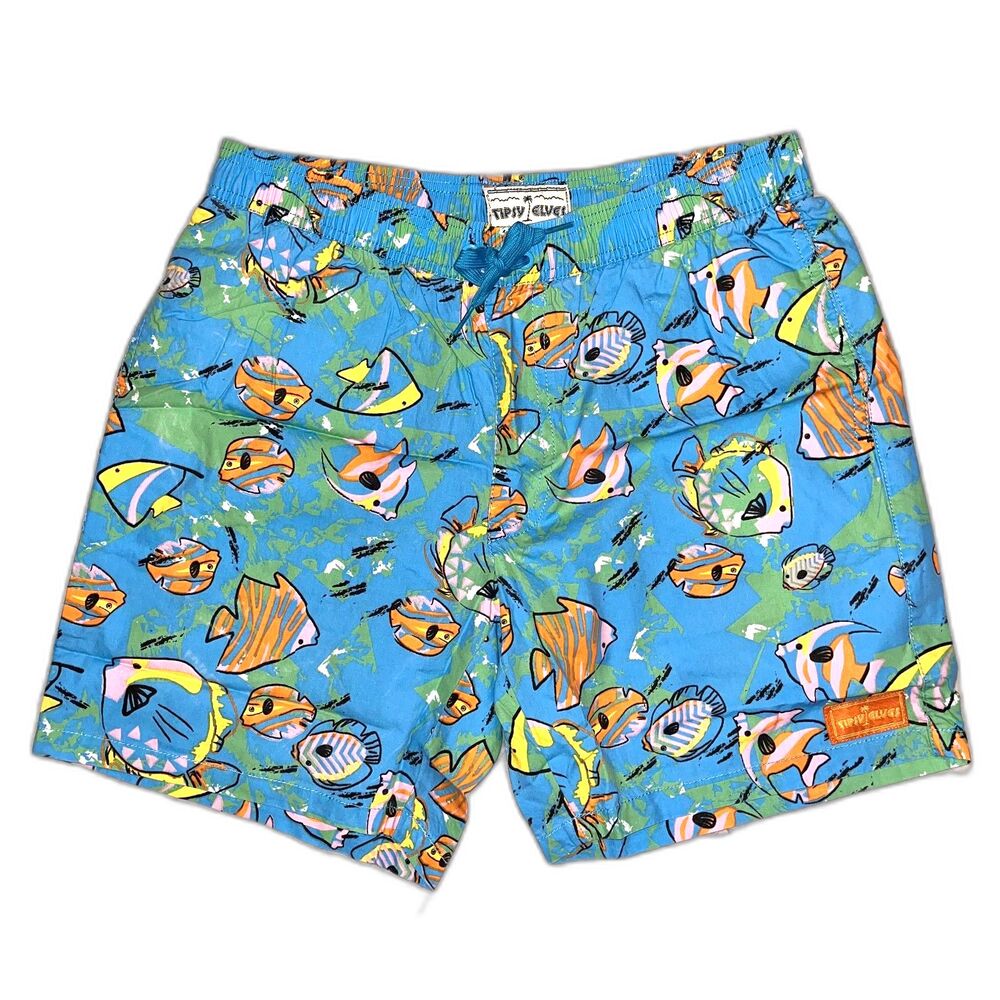 Tipsy Elves Men’s Aquarium Swim Shorts Medium – Fish‎ Print